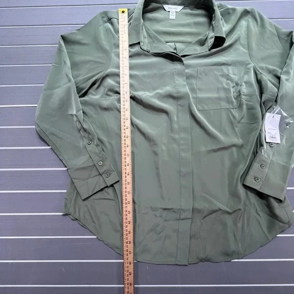 Nine West Womens Plus 0X Olive Green‎ Button Down Shirt Long Sleeve Pocket - Picture 5 of 7